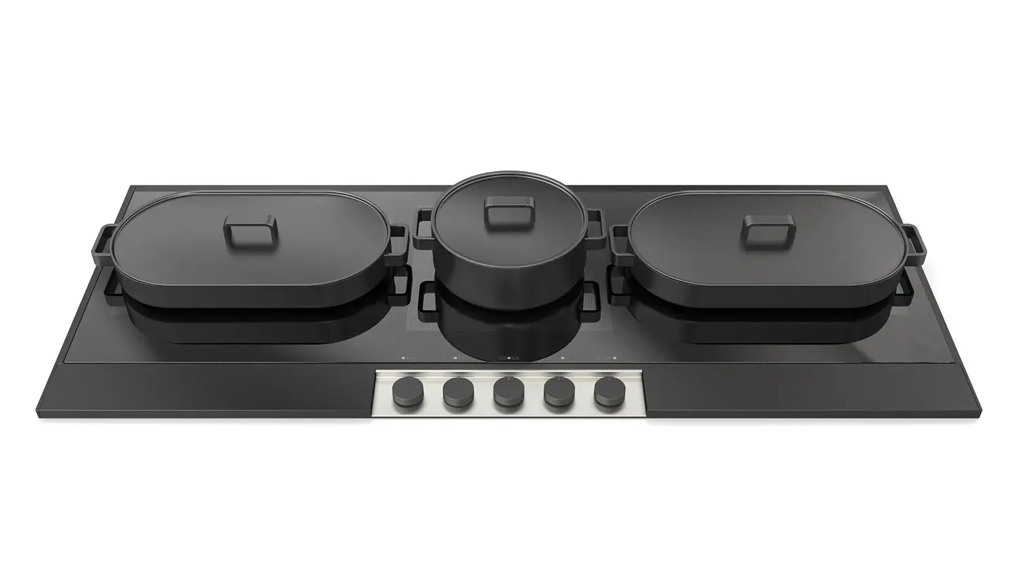 Enova 120 noir mat anodisé, vue de face avec trois cocottes