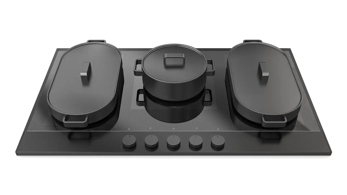 Enova 90 noir mat anodisé, vue de face avec trois cocottes